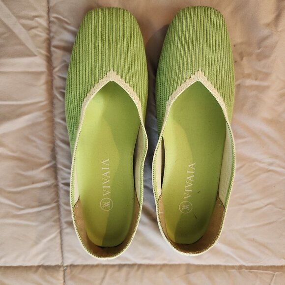 VIVAIA Margot square toe v-cut lime green flats shoes - Picture 7 of 10